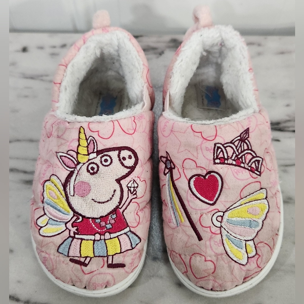 Peppa Pig quilted faux fur lined house shoes slippers toddler size 7-8